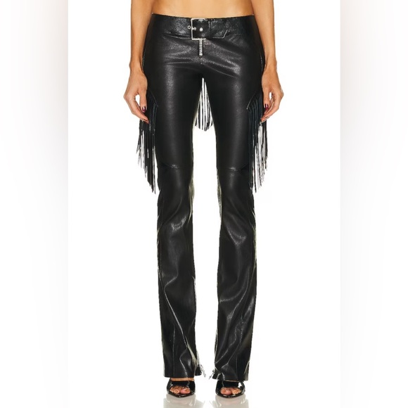 NWOT Versace black fringe leather boot cut pants - Picture 2 of 15